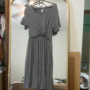 Latched Mama Gray Ruched Midi Sundress with Flutter Sleeves